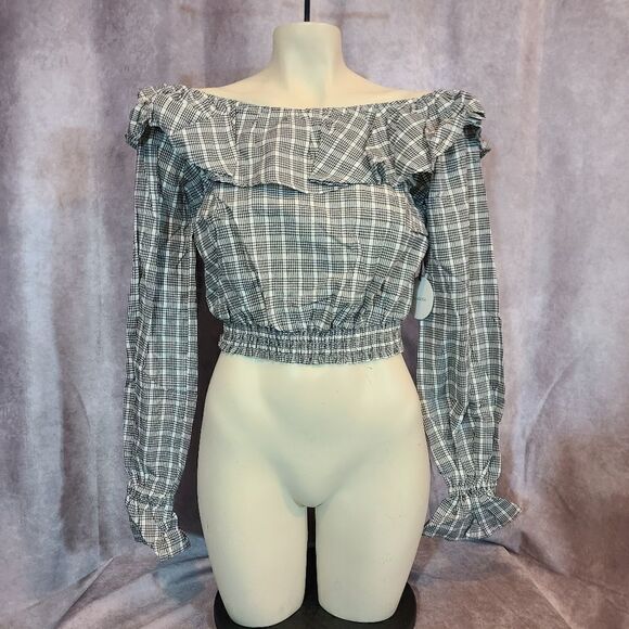 Tularosa Peyton Checker Print Exaggerated Ruffle Blouse Size XS - Picture 2 of 5